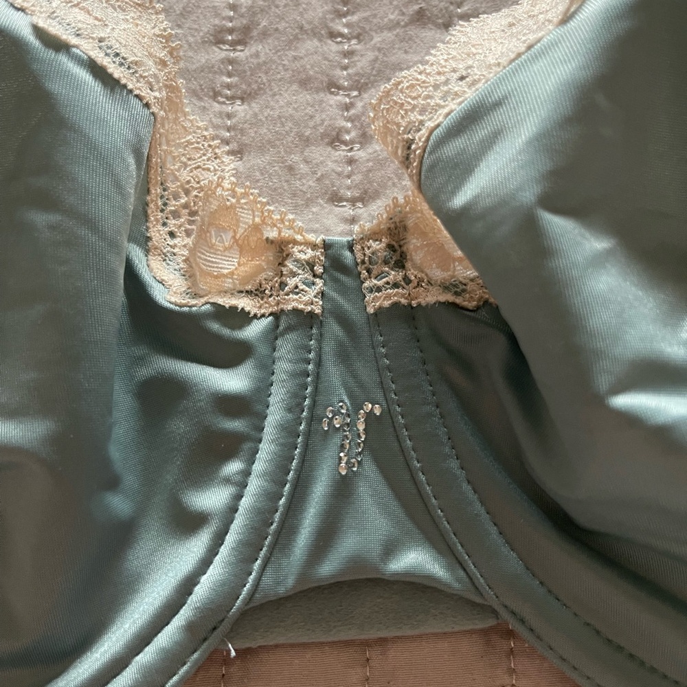 NWOT - Dream Angels - Unlined Balconet Satin Bra with Lace Trim - Sea Foam Green - Picture 3 of 7